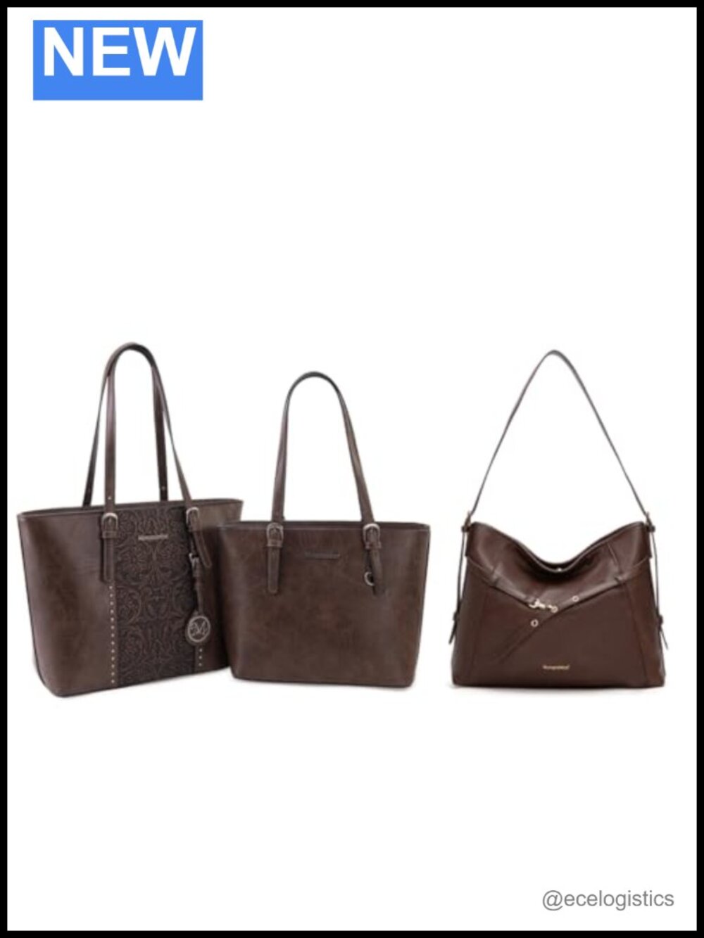 Vegan Leather Tote & Hobo Purse Set with Belt Buckle, Magnetic Snap Closure, 16